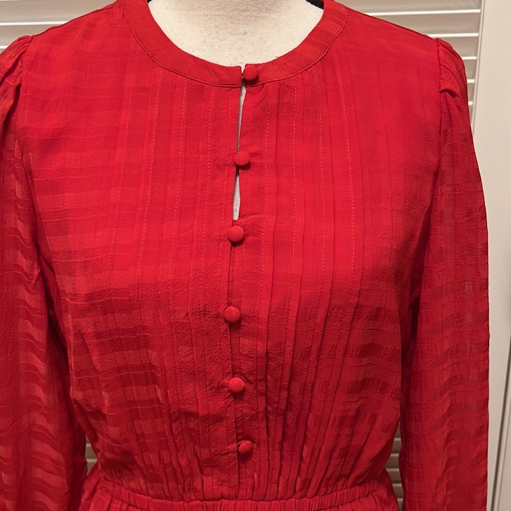 Loft Plaid Pintucked Tiered Flare Dress in Red, Size Medium - Picture 4 of 16
